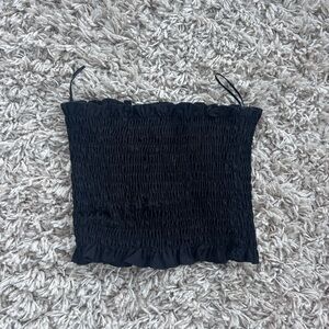 SHEIN Black Smocked Camisole with Ruffle Trim